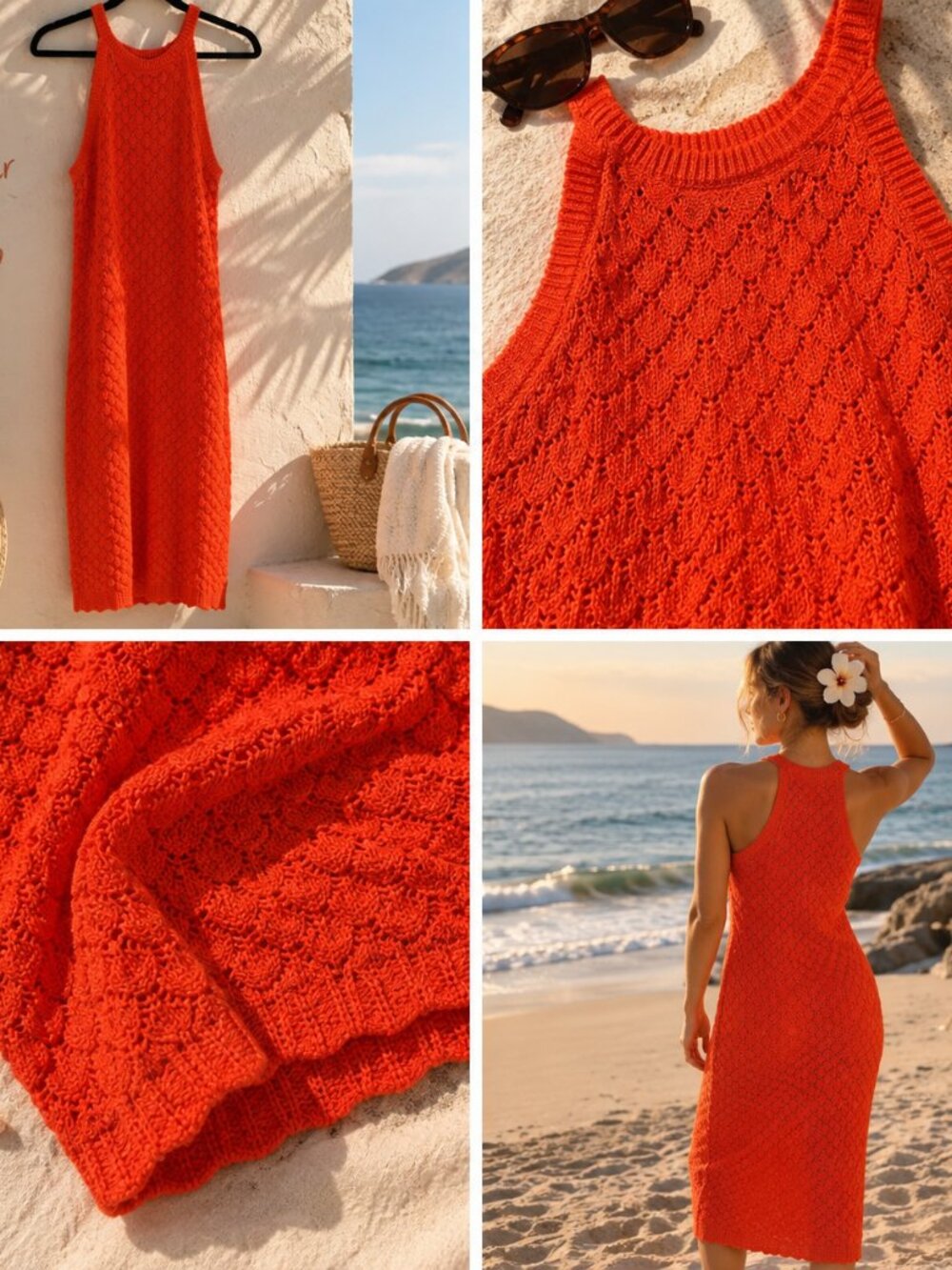 Shocking Orange Knit Halter Dress